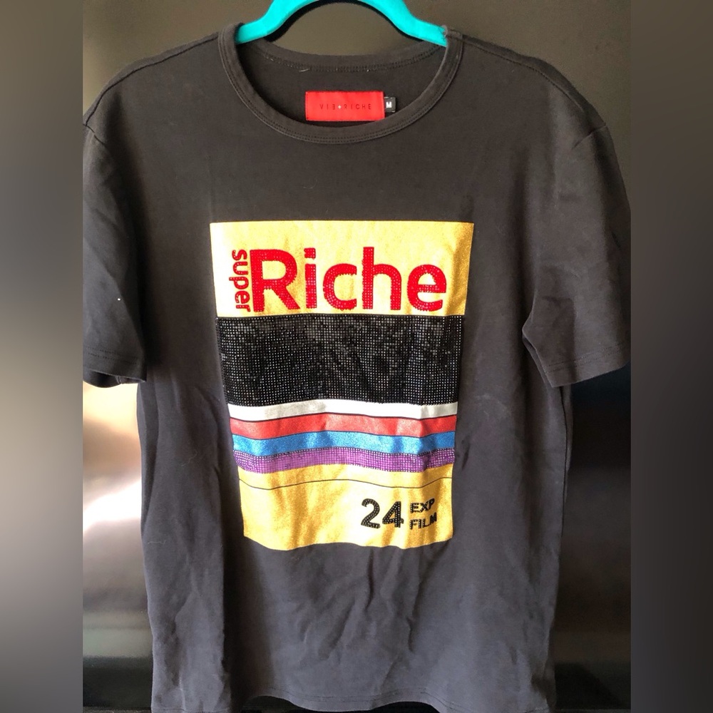VIE RICHE $178 Luxury Men’s SS Bling Logo Tee Black - Medium